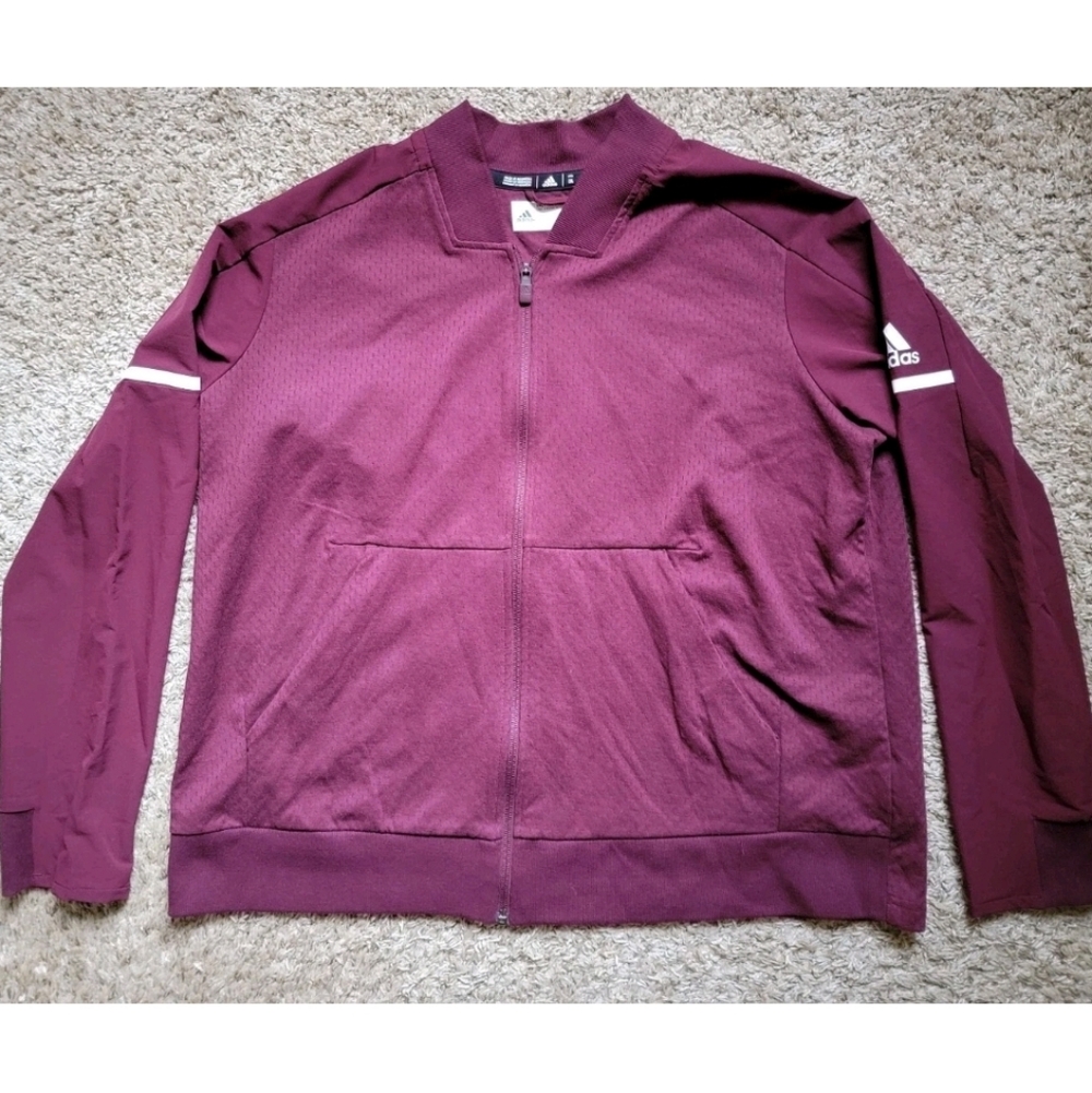 Adidas Climalite 3 Stripes Men's Burgundy Maroon Red Bomber Jacket Size 2XL